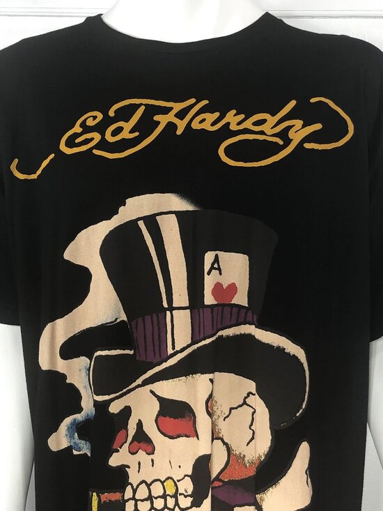 Ed Hardy Designs Mens T Shirt Black Skull Poker Dice Money Size 3XL - Picture 6 of 12